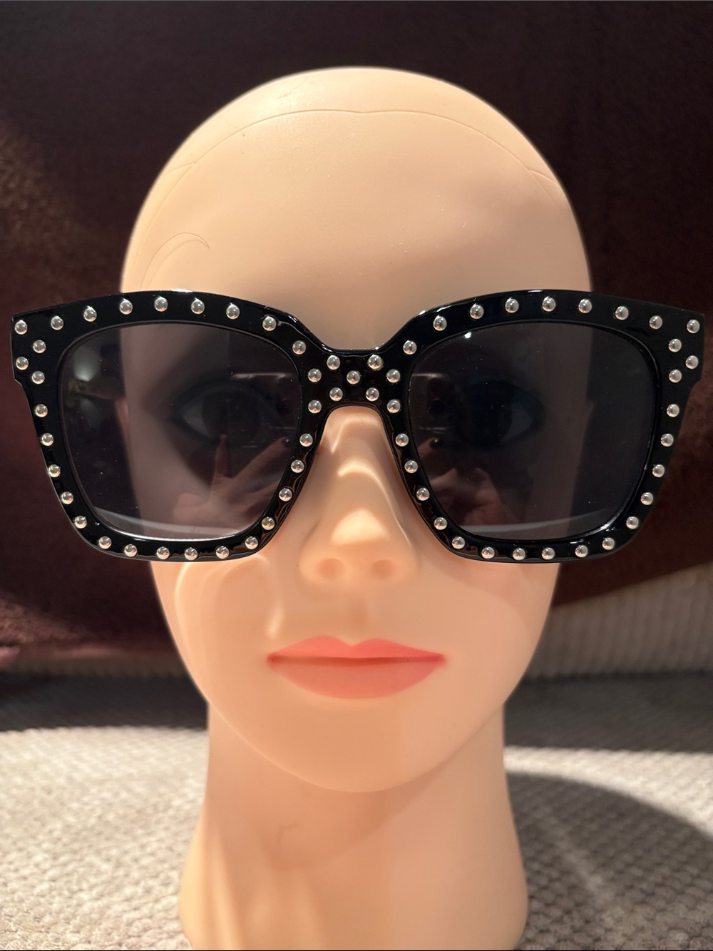 Zara Black Studded Oversized Square Sunglasses